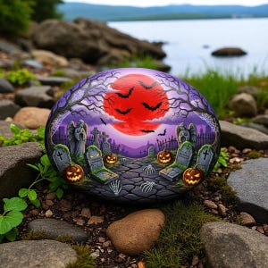 Halloween Pumpkins rock Art, Vintage Spooky rock painting, Halloween, Pooky Art Stone for Halloween Decor, halloween art rock, painted stone