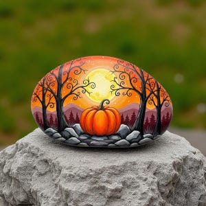 Halloween Pumpkins rock Art, Vintage Spooky rock painting, Halloween, autumn spooky vibes, halloween art stone, halloween pebbel frame