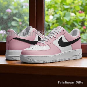 Custom Air Force 1 Pink and Black Swoosh, Handmade Pastel Sneakers for Women, Pink and Black Air Force 1 Custom, Handmade Sneakers