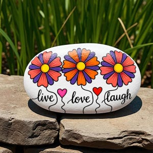 Live Love Laugh Painted Rock, Colorful Floral painting rock, hand painted flower stone, handmade floral gift, handmade rock painting