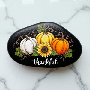 Thankful Painted Rock, thanksgiving Painted rock, Halloween hand Painted Rock, Pumpkins painted stone, Thankful Rock with Pumpkins, rock art