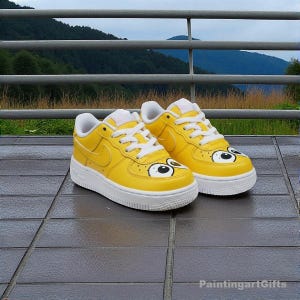 Custom Air Force 1 for Kids, kids cartoon custom Sneakers, Smiley Face Yellow Air Force 1, toddler af1 custom, Hand Painted Cartoon Sneakers
