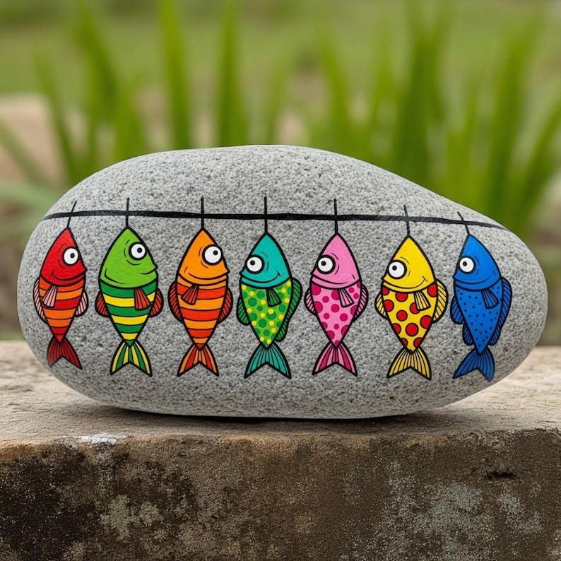 Colorful Fish Painted Rock, Ocean Art Stone, Hand Painted Rock With ...