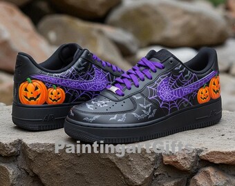 Custom Halloween Af1 Shoes, Hand Painted Ghost Pumpkin Shoes