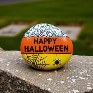 Halloween Painted Rock, spooky tree rock art, witchy halloween gift, halloween home decor, autumn spooky vibes, halloween art stone