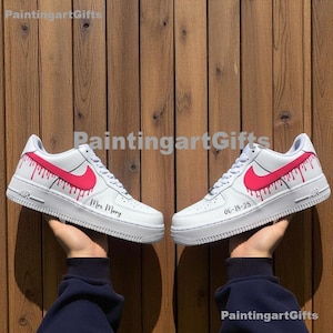 Pink Drip Color Air Force 1 Custom, Air Force 1 Custom Pink Sneaker, Custom Handbemalte Pink Drip AF1 Schuhe, Pinke Swoosh Sneakers