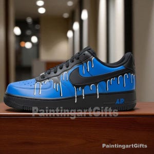 Custom black Air Force 1, Custom black sneakers, blue air force 1, Custom Drip Air Force 1 Sneakers, First Day Of School sneaker, Kids shoes