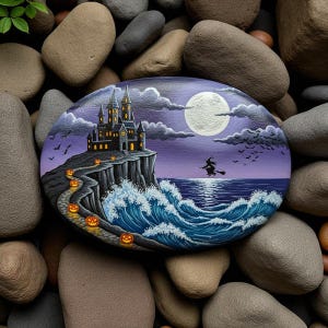 Halloween Painted Rock, Spooky Halloween Rock painting, Hand Painted Scarecrow, Hand Painted Halloween Rock, halloween home decor, rock art