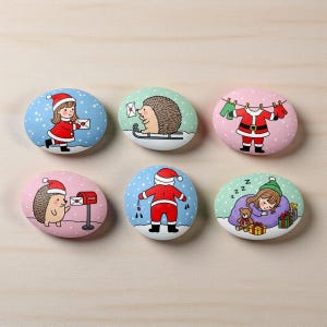 Christmas Story Painted Rock Set, Hand Painted Christmas Rocks, Winter Holiday Pebble Art Gift Set For Kids