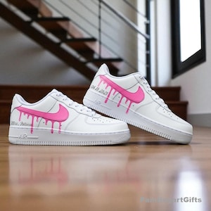 Pink Drip Color Air Force 1 Custom, Air Force 1 Custom Pink Schwarz Sneaker, Custom Handbemalte Pink Drip AF1 Schuhe, Handbemalter AF1 Sneaker
