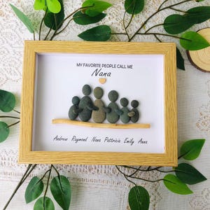 Personalized Pebble art Nana Gift for Mother’s Day - Custom Pebble Art Family Frame - Pebble family art.