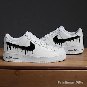 Black Drip Custom Air Force 1, Custom Black Swoosh Sneakers, Streetwear Inspired Shoes, Personalized AF1 Gift, Black Drip Air Force 1 Custom