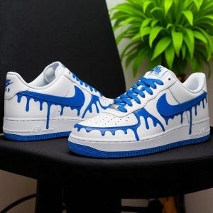 Custom Blue Drip Air Force 1 Sneakers, Hand-Painted Waterproof Shoes, Hand Painted Air Force 1 blue Drip Custom, custom drip sneakers