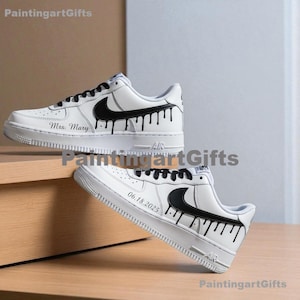 Black Drip Color Air Force 1 Custom, Custom Air Force 1 black Sneaker, Custom Hand Painted black Drip AF1 Shoes, Personalized AF1 sneakers