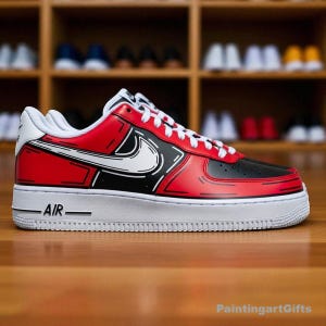 Red Comic Custom Air Force 1, comic outline sneakers, Custom Black and red Air Force 1, Hand Painted Comic sneakers, Custom Cartoon sneakers