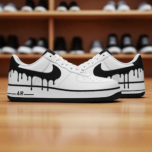 Custom Black Drip Air Force 1, Minimalist Hand Painted Monochrome Sneakers, Custom Painted Sneakers, Handmade Monochrome Air Force 1 Art