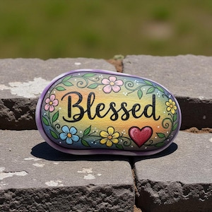Hand Painted Blessed Rock, blessed painted rock, floral art rock, blessed word art, blessing rock painting, hand painted rock, birthday gift