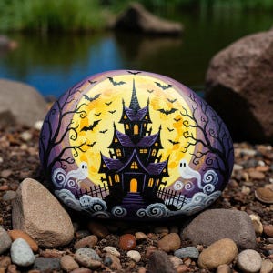 halloween witch rock art, Halloween Art Stone, Spooky Holiday Decor, Halloween Painted Stone, Halloween hand painted, halloween art stone