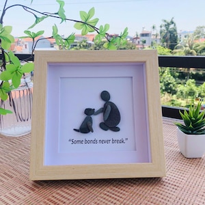 Dog and Owner Pebble Art – Custom Pet Memorial or Friendship Gift, Rock Art with Quote “Some Bonds Never Break”, Handmade Dog Keepsake