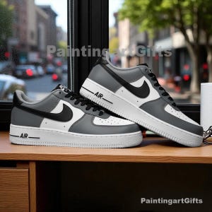 Custom Grey Black Air Force 1, Custom Minimal Sneakers, Black Drip Custom Sneakers, Unique Air Force 1 Sneakers, Hand Painted Sneakers