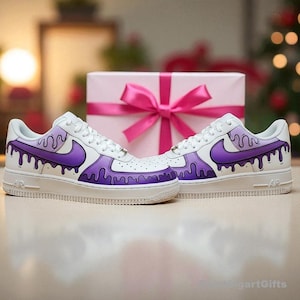 Custom Drip Air Force 1, Hand Painted Dripping Air Force 1 Shoes, Custom Purple Drip Air Force 1, back to school sneakers, Halloween Shoes