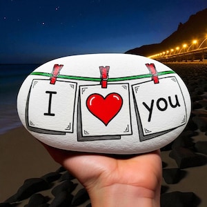 Hand-Painted &#39;I Love You&#39; Rock, Anniversary Gift, Romantic Stone
