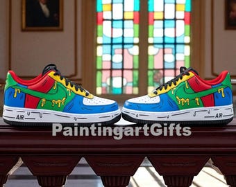 Tênis Air Force 1 com estampa de desenho animado pintada à mão: estilo streetwear com cores vibrantes e personalizadas