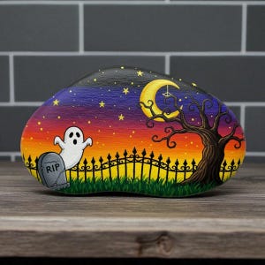 Halloween Ghost Painted Rock, Hand Painted Ghost Rock, Spooky Halloween Rock painting, Halloween Spirit Painted Rock, RIP Ghost Painted Rock