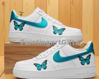 カスタム エア フォース 1 ロー スニーカー ブルー バタフライ - Etsy 日本