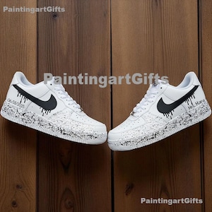 Black Drip Splatter Air Force 1, Custom Painted AF1, Bold Black Swoosh Splatter AF1, Handmade Custom sneakers, Hand Painted Black Drip AF1