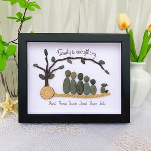 Family is Everything Pebble Art |Personalized Name Art for Loved Ones | Custom Rock Frame for Home & Gifts