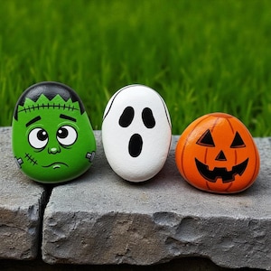 Cute Halloween Painted Rocks, Halloween Painting Rocks, Pumpkin Decor, Ghost Painted Rocks, Hand Painted Halloween Rock, Halloween Gift Idea