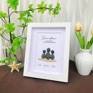 Personalized Grandma Gift - Custom Pebble Art - We Love You to the Moon and Back Frame