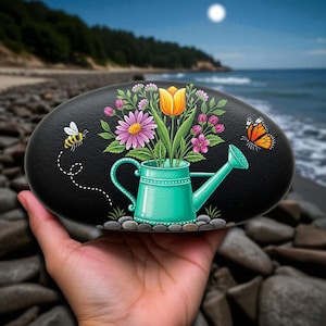 Hand Painted Garden Rock, Spring Decor Stone, Colorful Hand Painted Rock, Unique Garden Lover, Handmade Rock Flowers, Flower painting rocks