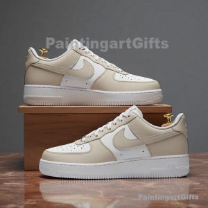Custom Beige Air Force 1, White Beige Minimalist Sneakers, Custom Cream Sneakers, Beige White Af1 Custom, Halloween Custom Air Force 1