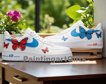 カスタム エア フォース 1 ロー スニーカー ブルー バタフライ - Etsy 日本