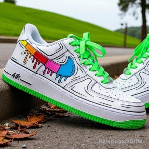 Multicolor Cartoon Drip Sneakers, Color Pop Custom Air Force 1, Hand Painted Air Force 1 Custom, Rainbow Cartoon Streetwear, cartoon sneaker