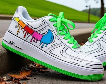Tênis Air Force 1 com desenho animado pintado à mão: Streetwear pop de cores personalizadas