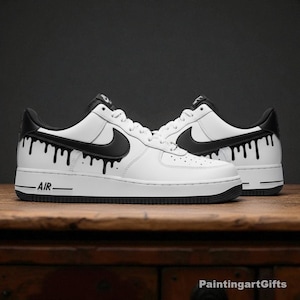 kids sneakers, kids shoes, Black Drip Air Force 1, Hand Painted Streetwear Shoes, Black Air Force 1 custom, Personalized Black Cartoon AF1
