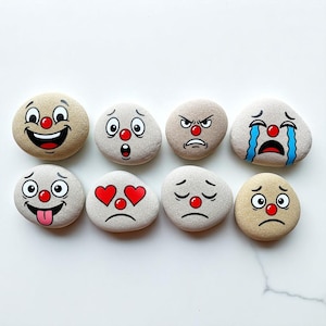Emotion Faces Painted River Rock Set: Educational Learning Stones
