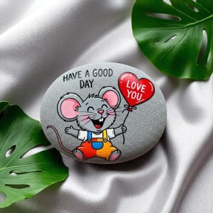 Baby Mouse Painted rock, Retro Sublimations Pebble Painting, Vintage Sublimations Custom Stone, Have a good day Painted rock