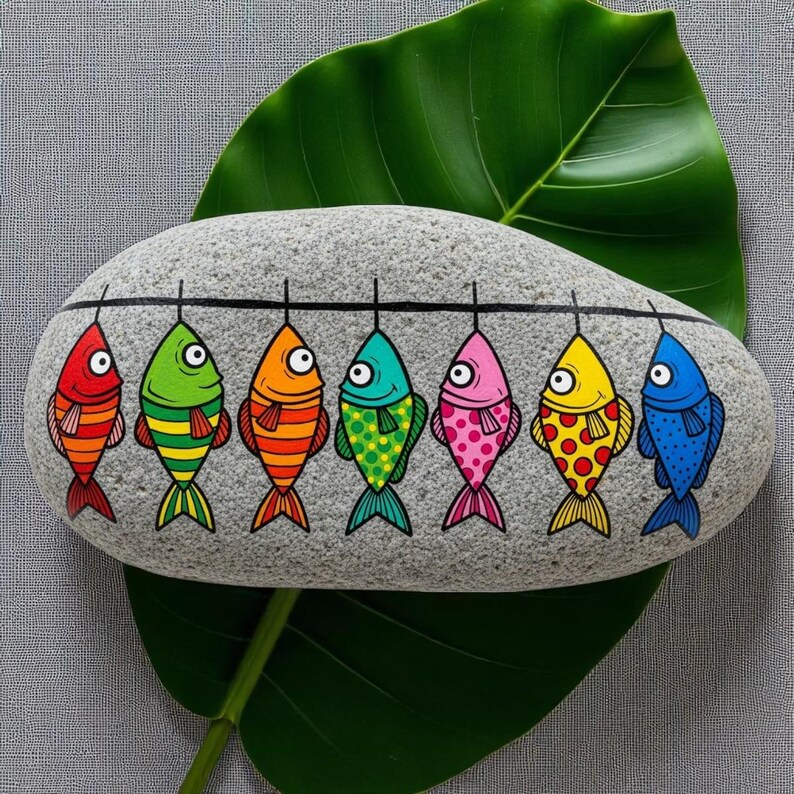 Colorful Fish Painted Rock, Ocean Art Stone, Hand Painted Rock With ...