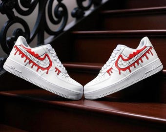 カスタム スニーカー、AF1、エア フォース 1、赤いドリップ