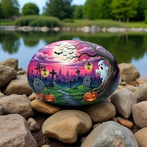 halloween witch rock art, Halloween Art Stone, Spooky Holiday Decor, Halloween Painted Stone, Halloween hand painted, halloween art stone