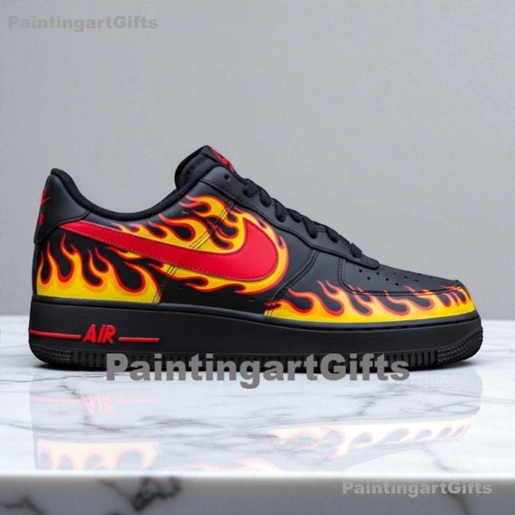 Custom Flame Air Force 1 Sneakers: Hand-Painted Fire Design