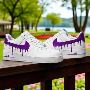 Purple Drip Swoosh Air Force 1 Custom, White Air Force 1 with Purple Drip Design, Custom Painted AF1 Sneakers for Men & Women, birthday gift