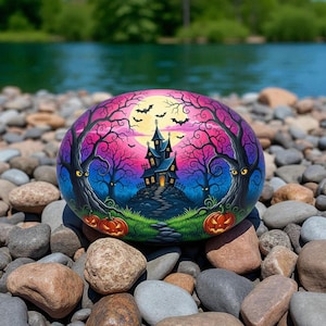 halloween witch rock art, Halloween Art Stone, Spooky Holiday Decor, Halloween Painted Stone, Halloween hand painted, halloween art stone