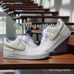 Personalized Pearl Wedding Sneakers, Custom Bridal Air Force 1, edding Shoes for Bride, Wedding Sneakers For Couples, shoe for bride