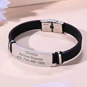Custom Silicone Medical Alert Bracelet, Engraved Medic ID Wristband