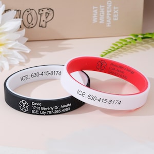 Benutzerdefinierte Silikon Medizinische Alarm Armband, Doppelschicht Medizinische ID Armband, Notfall Armband für ältere Menschen, Wasserdichtes Allergie Armband